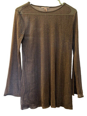 Victorias Secret Metallic Shimmer Bell Sleeve Mini Dress Size Medium Sheer Tunic